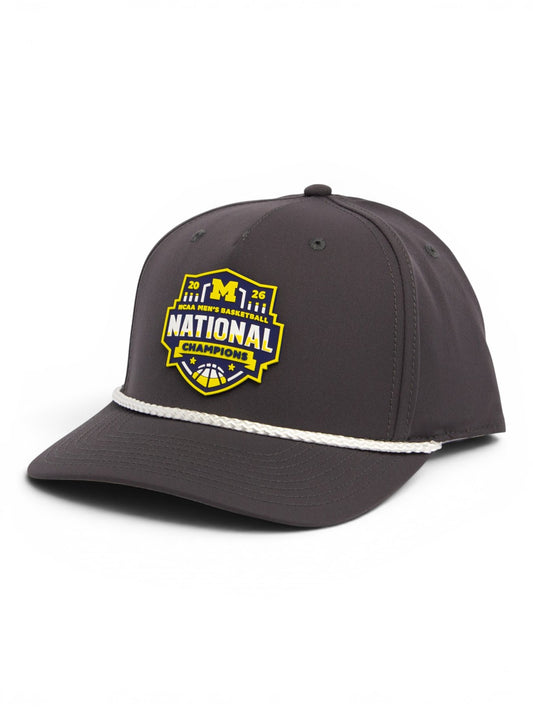 Michigan Wolverines 2026 Basketball National Champions 3D Five Panel Classic Rope Hat- Charcoal/ White