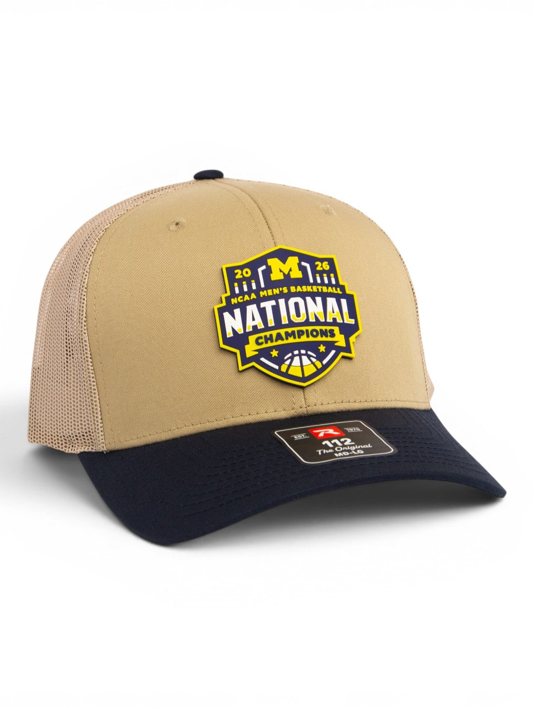 Michigan Wolverines 2026 Basketball National Champions 3D Snapback Trucker Hat- Tan Combo/ Navy