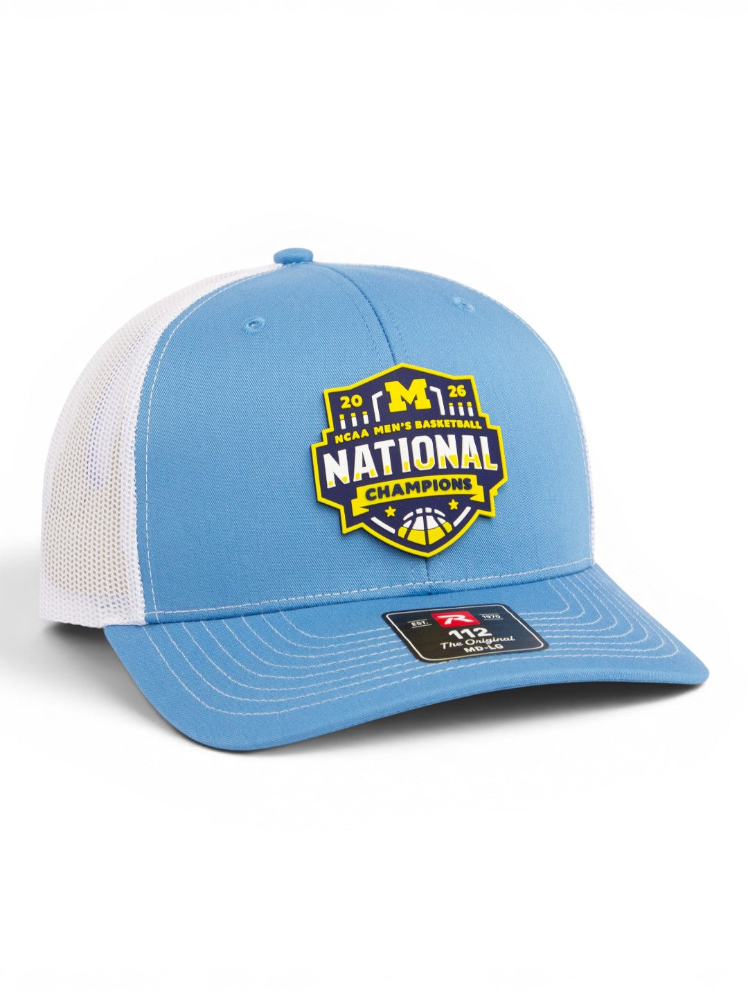 Michigan Wolverines 2026 Basketball National Champions 3D Snapback Trucker Hat- Columbia/ White