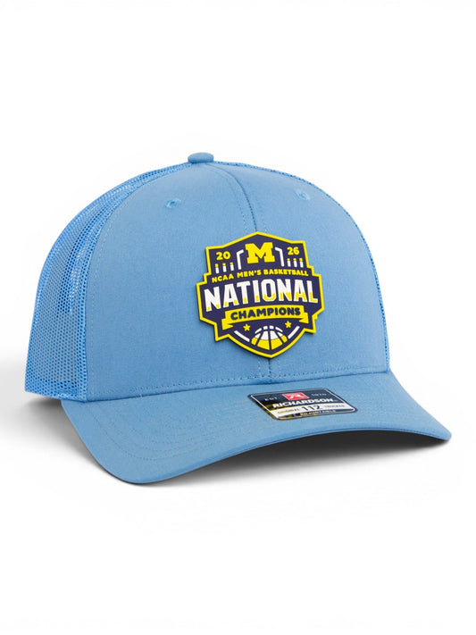 Michigan Wolverines 2026 Basketball National Champions 3D Snapback Trucker Hat- Columbia Blue