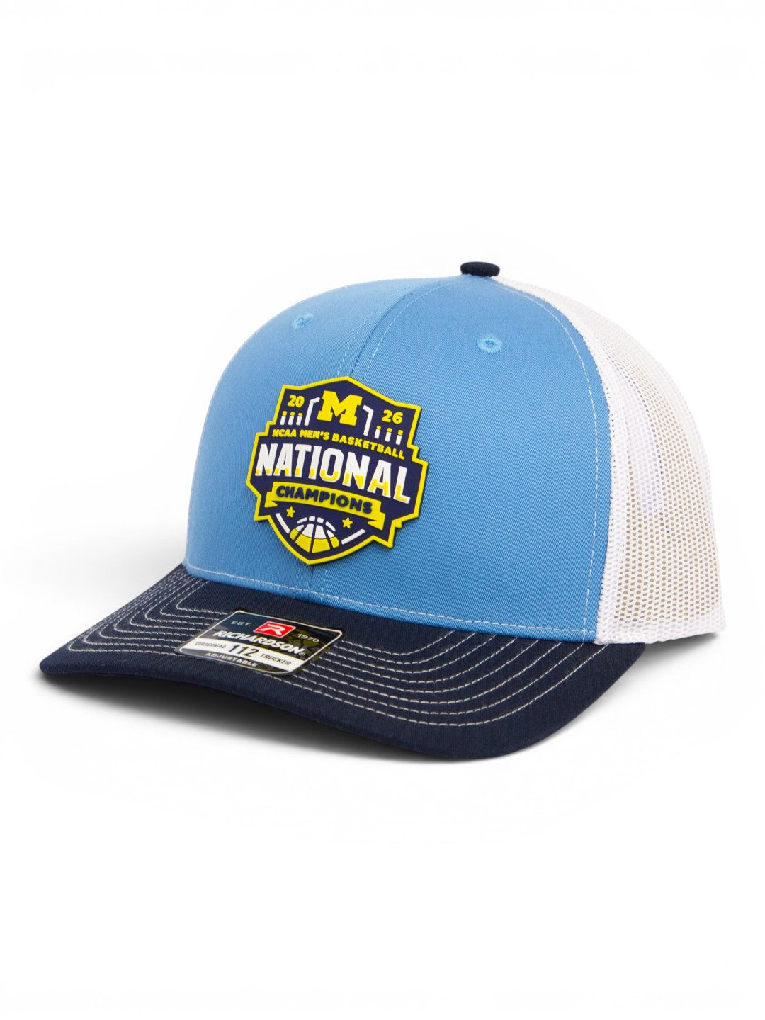 Michigan Wolverines 2026 Basketball National Champions 3D Snapback Trucker Hat- Columbia Blue/ White/ Navy