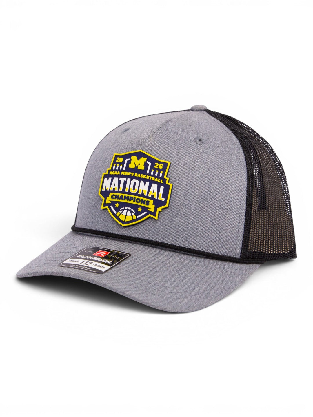 Michigan Wolverines 2026 Basketball National Champions 3D Snapback Trucker Rope Hat- Heather Grey/ Black