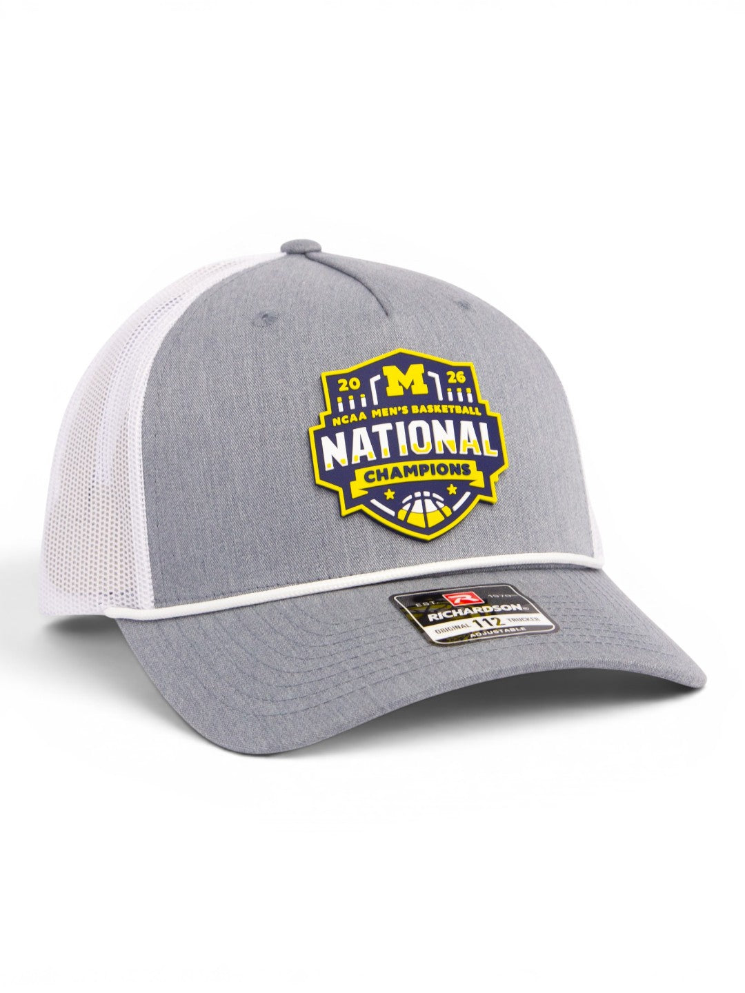 Michigan Wolverines 2026 Basketball National Champions 3D Snapback Trucker Rope Hat- Heather Grey/ White