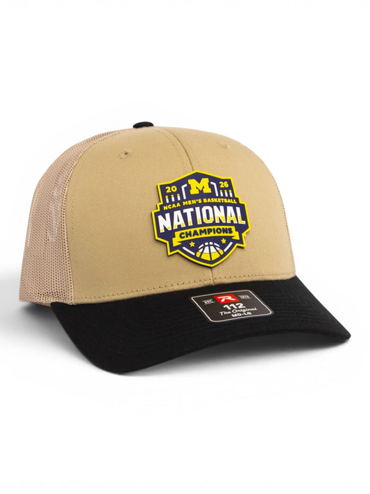 Michigan Wolverines 2026 Basketball National Champions 3D Snapback Trucker Hat- Tan Combo/ Black