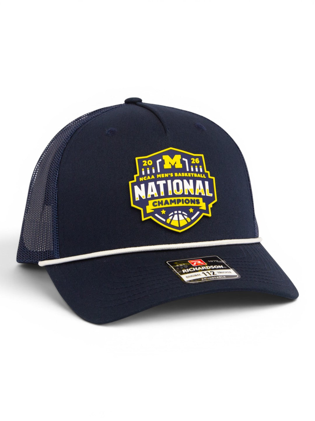 Michigan Wolverines 2026 Basketball National Champions 3D Snapback Trucker Rope Hat- Navy/ White