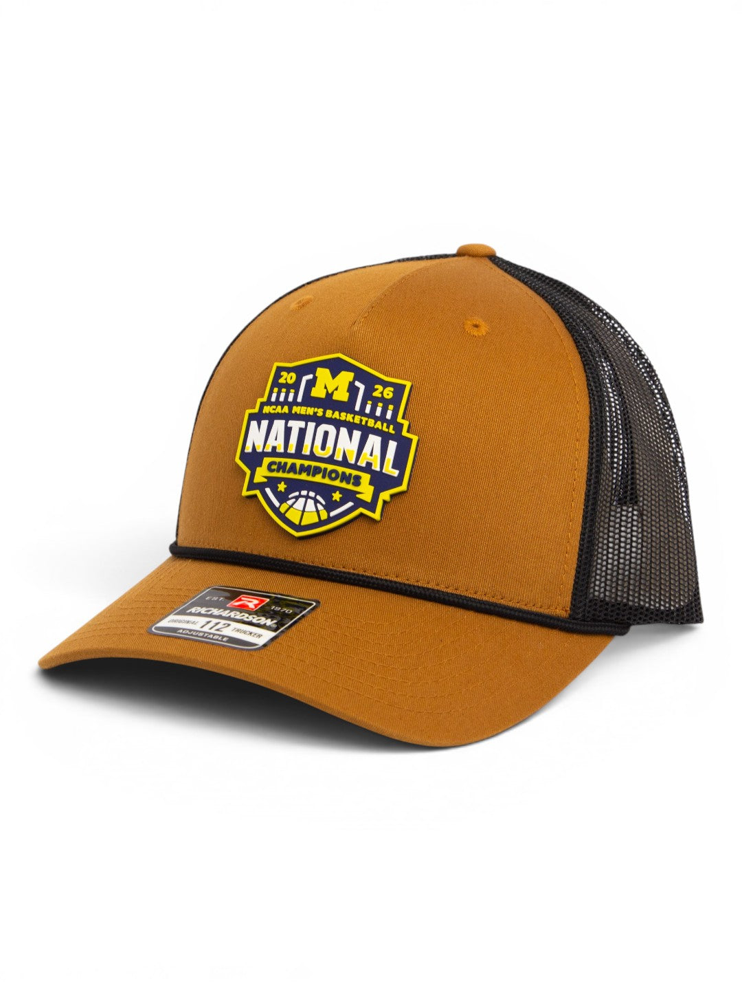 Michigan Wolverines 2026 Basketball National Champions 3D Snapback Trucker Rope Hat- Carmel/ Black