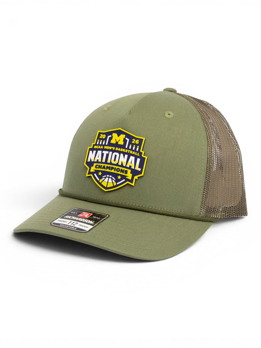 Michigan Wolverines 2026 Basketball National Champions 3D Snapback Trucker Rope Hat- Loden