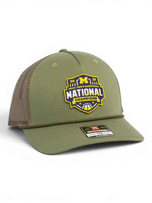 Michigan Wolverines 2026 Basketball National Champions 3D Snapback Trucker Rope Hat- Loden