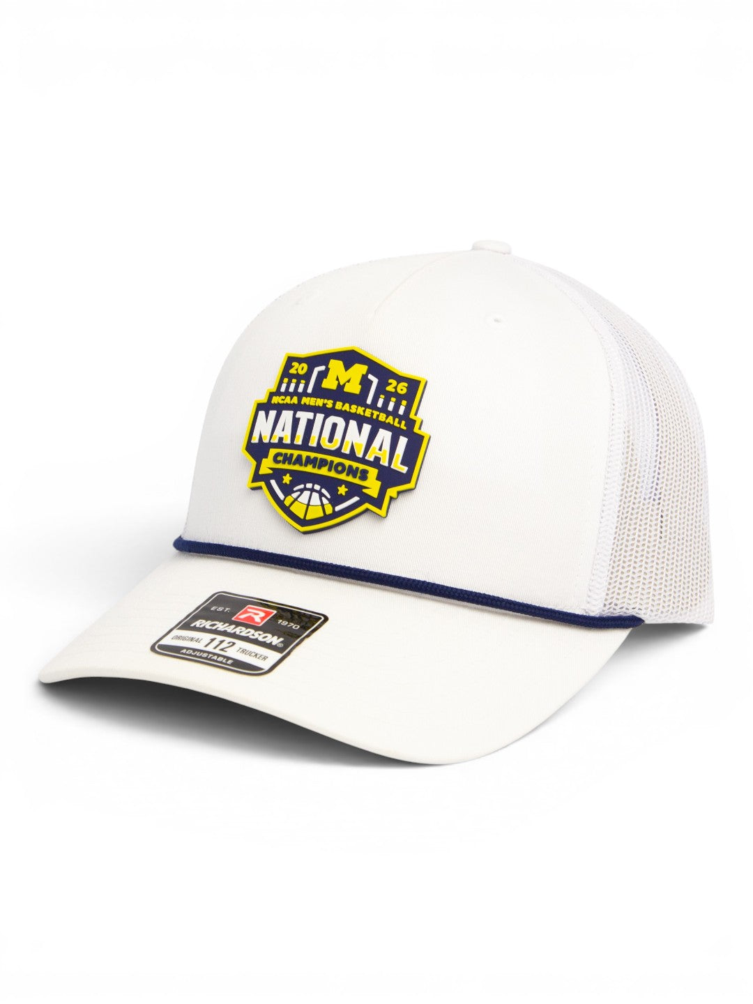 Michigan Wolverines 2026 Basketball National Champions 3D Snapback Trucker Rope Hat- White/ Navy