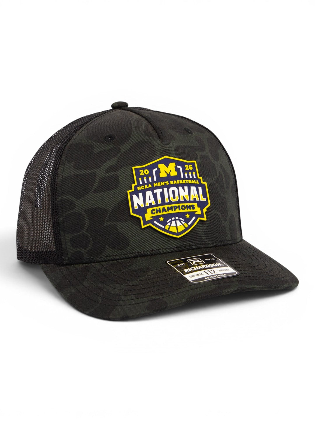 Michigan Wolverines 2026 Basketball National Champions 3D Snapback Trucker Hat- Sable Duck Camo/ Black