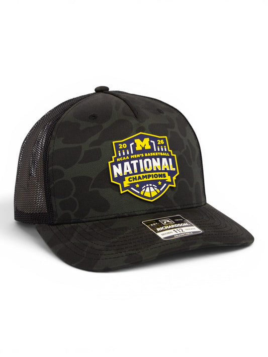 Michigan Wolverines 2026 Basketball National Champions 3D Snapback Trucker Hat- Sable Duck Camo/ Black