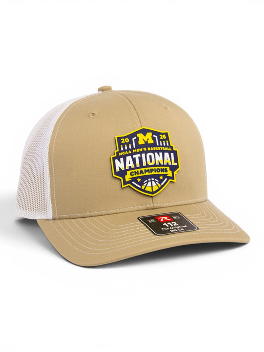 Michigan Wolverines 2026 Basketball National Champions 3D Snapback Trucker Hat- Tan/ White