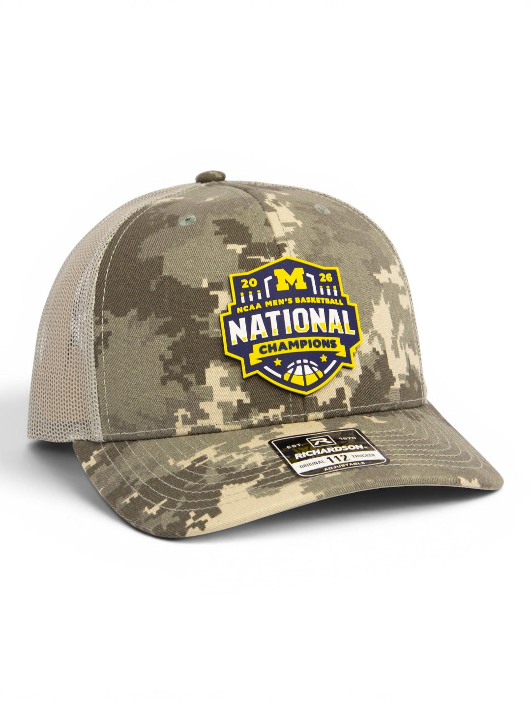 Michigan Wolverines 2026 Basketball National Champions 3D Snapback Trucker Hat- Military Digital Camo
