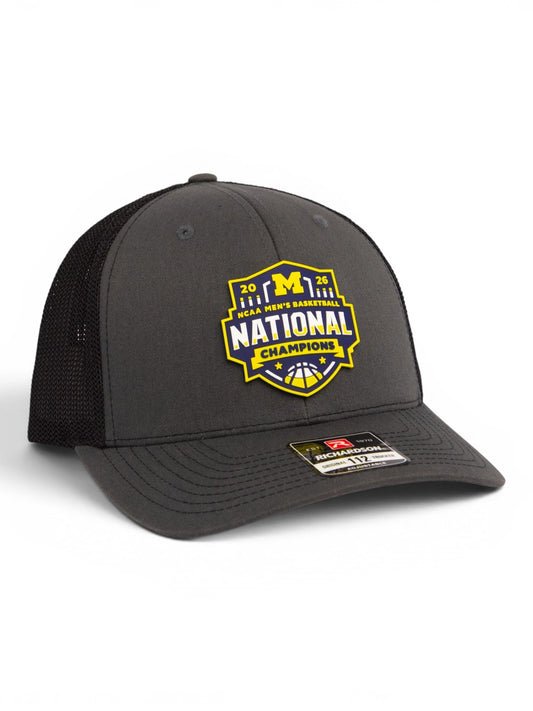 Michigan Wolverines 2026 Basketball National Champions 3D Snapback Trucker Hat- Charcoal/ Black