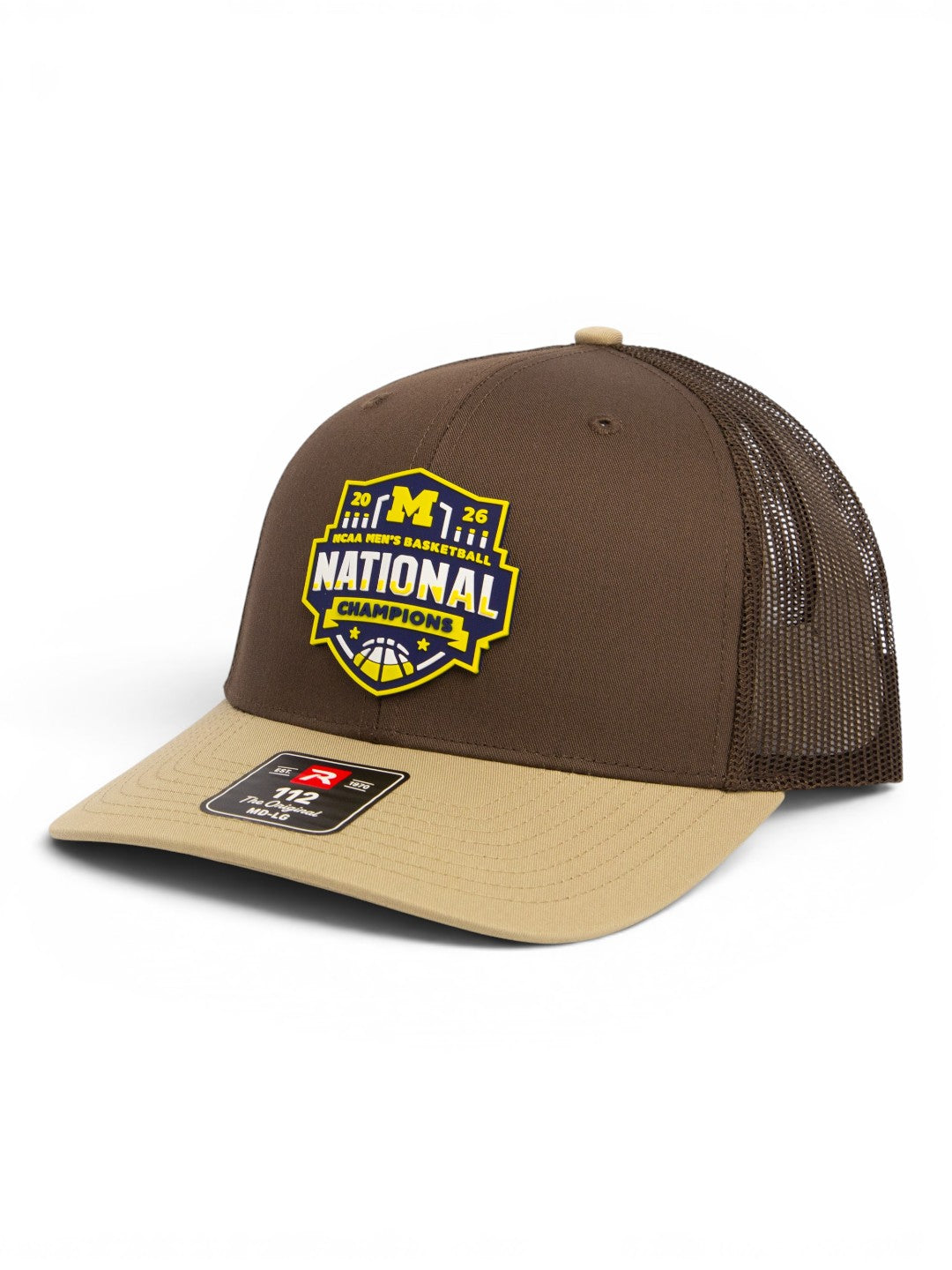Michigan Wolverines 2026 Basketball National Champions 3D Snapback Trucker Hat- Brown Combo/ Tan