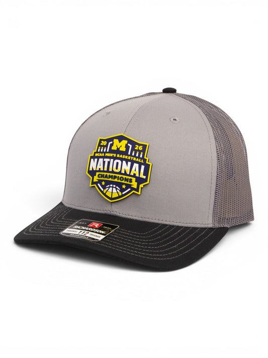 Michigan Wolverines 2026 Basketball National Champions 3D Snapback Trucker Hat- Grey/ Charcoal/ Black