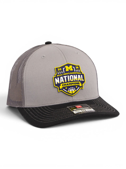 Michigan Wolverines 2026 Basketball National Champions 3D Snapback Trucker Hat- Grey/ Charcoal/ Black