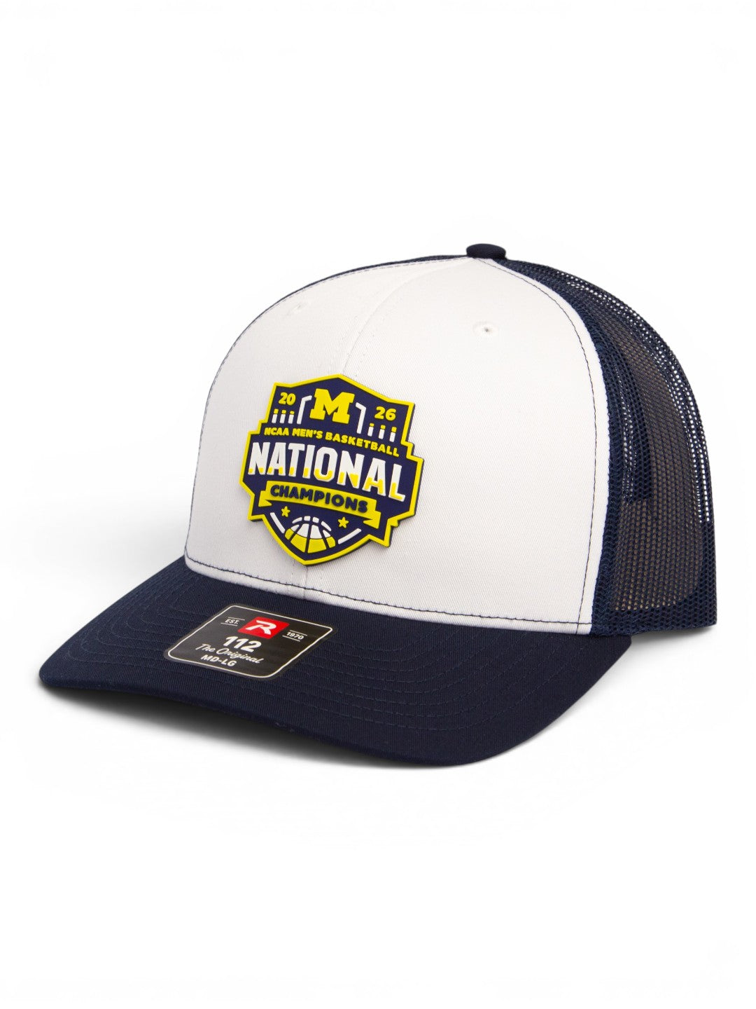 Michigan Wolverines 2026 Basketball National Champions 3D Snapback Trucker Hat- White/ Navy