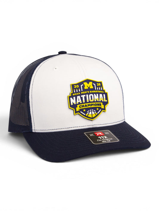Michigan Wolverines 2026 Basketball National Champions 3D Snapback Trucker Hat- White/ Navy