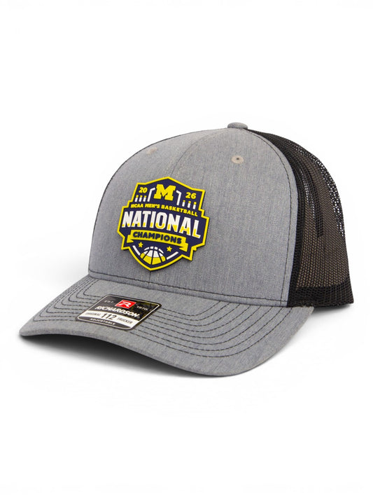 Michigan Wolverines 2026 Basketball National Champions 3D Snapback Trucker Hat- Heather Grey/ Black