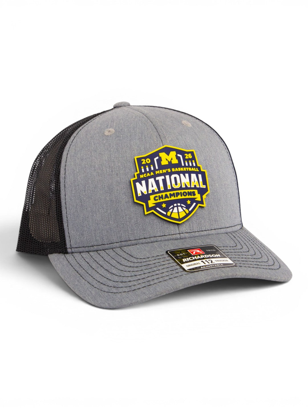Michigan Wolverines 2026 Basketball National Champions 3D Snapback Trucker Hat- Heather Grey/ Black