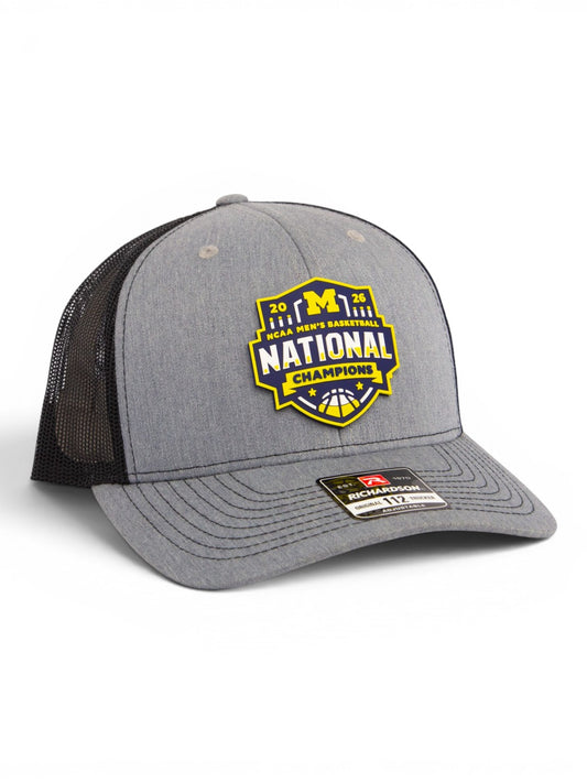 Michigan Wolverines 2026 Basketball National Champions 3D Snapback Trucker Hat- Heather Grey/ Black