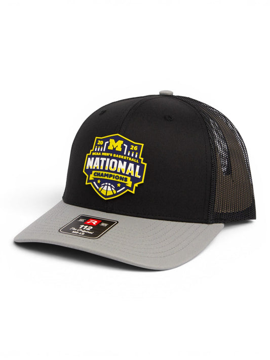 Michigan Wolverines 2026 Basketball National Champions 3D Snapback Trucker Hat- Black Combo/ Light Grey