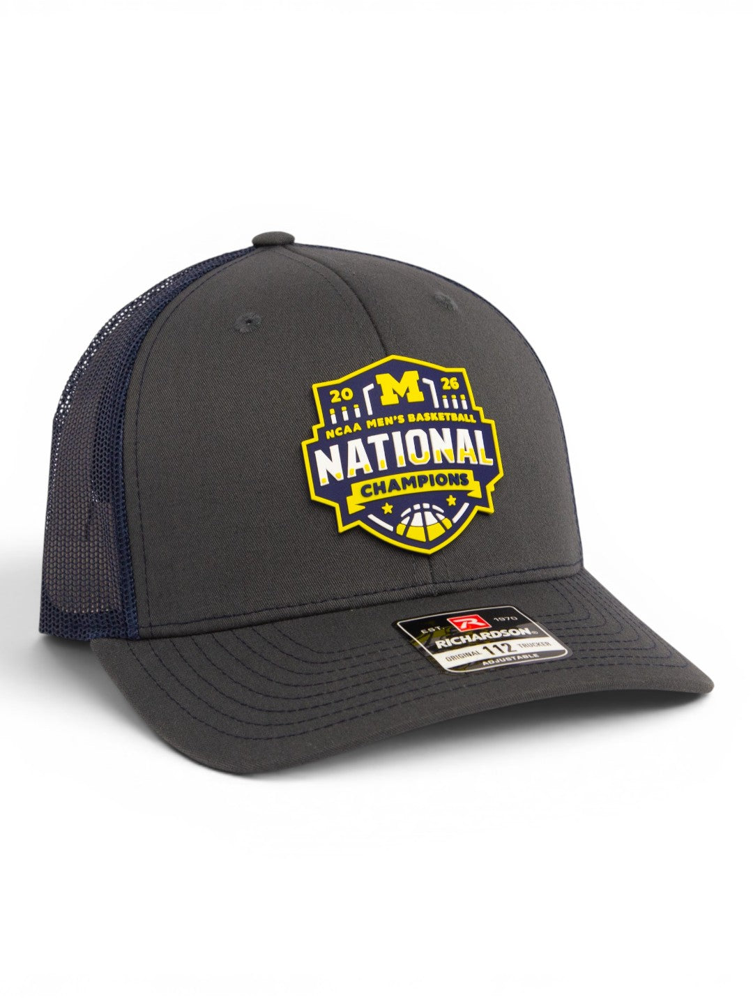 Michigan Wolverines 2026 Basketball National Champions 3D Snapback Trucker Hat- Charcoal/ Navy