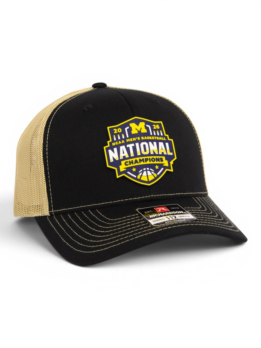 Michigan Wolverines 2026 Basketball National Champions 3D Snapback Trucker Hat- Black/ Vegas Gold