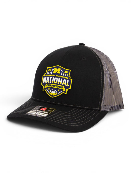 Michigan Wolverines 2026 Basketball National Champions 3D Snapback Trucker Hat- Black/ Charcoal