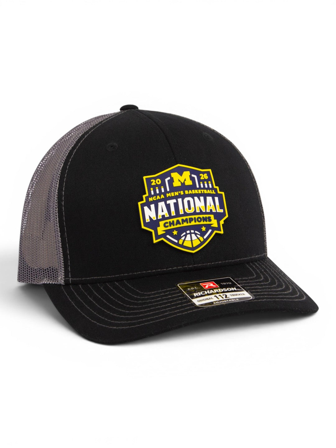 Michigan Wolverines 2026 Basketball National Champions 3D Snapback Trucker Hat- Black/ Charcoal