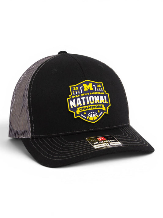 Michigan Wolverines 2026 Basketball National Champions 3D Snapback Trucker Hat- Black/ Charcoal