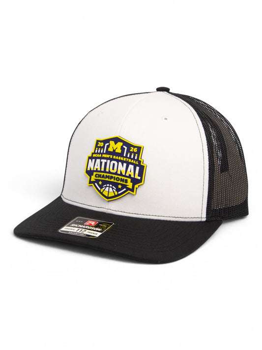 Michigan Wolverines 2026 Basketball National Champions 3D Snapback Trucker Hat- White/ Black