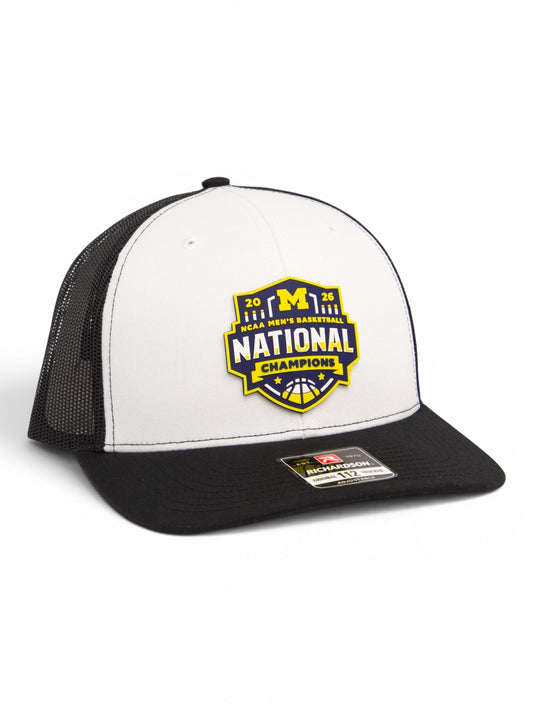 Michigan Wolverines 2026 Basketball National Champions 3D Snapback Trucker Hat- White/ Black