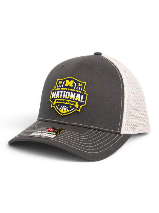 Michigan Wolverines 2026 Basketball National Champions 3D Snapback Trucker Hat- Charcoal/ White