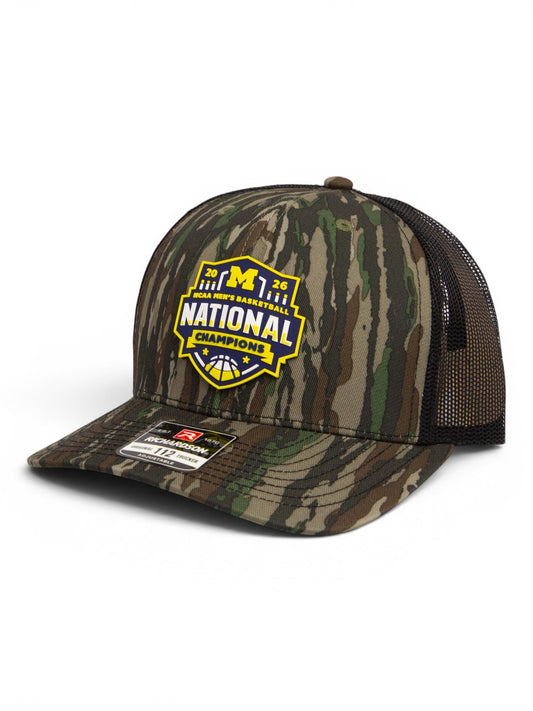 Michigan Wolverines 2026 Basketball National Champions 3D Snapback Trucker Hat- Realtree Original/ Black