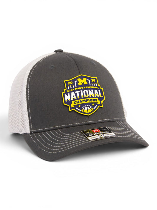 Michigan Wolverines 2026 Basketball National Champions 3D Snapback Trucker Hat- Charcoal/ White