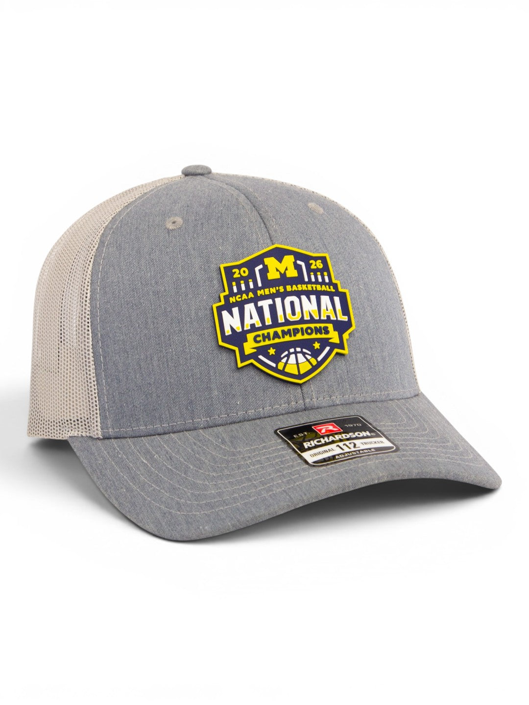 Michigan Wolverines 2026 Basketball National Champions 3D Snapback Trucker Hat- Heather Grey/ Light Grey