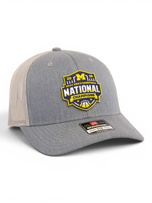 Michigan Wolverines 2026 Basketball National Champions 3D Snapback Trucker Hat- Heather Grey/ Light Grey