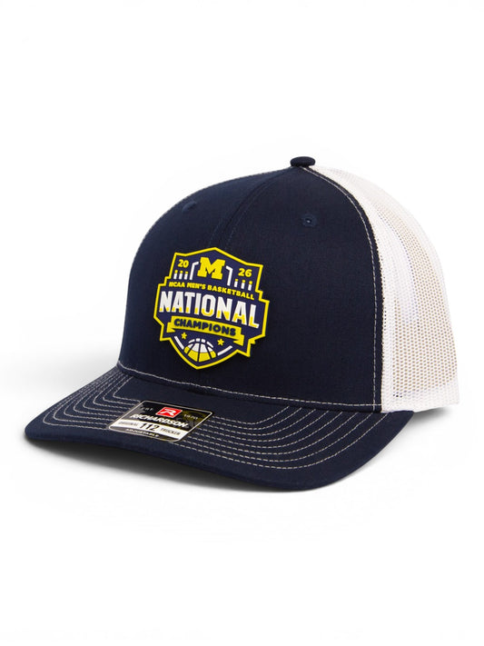 Michigan Wolverines 2026 Basketball National Champions 3D Snapback Trucker Hat- Navy/ White