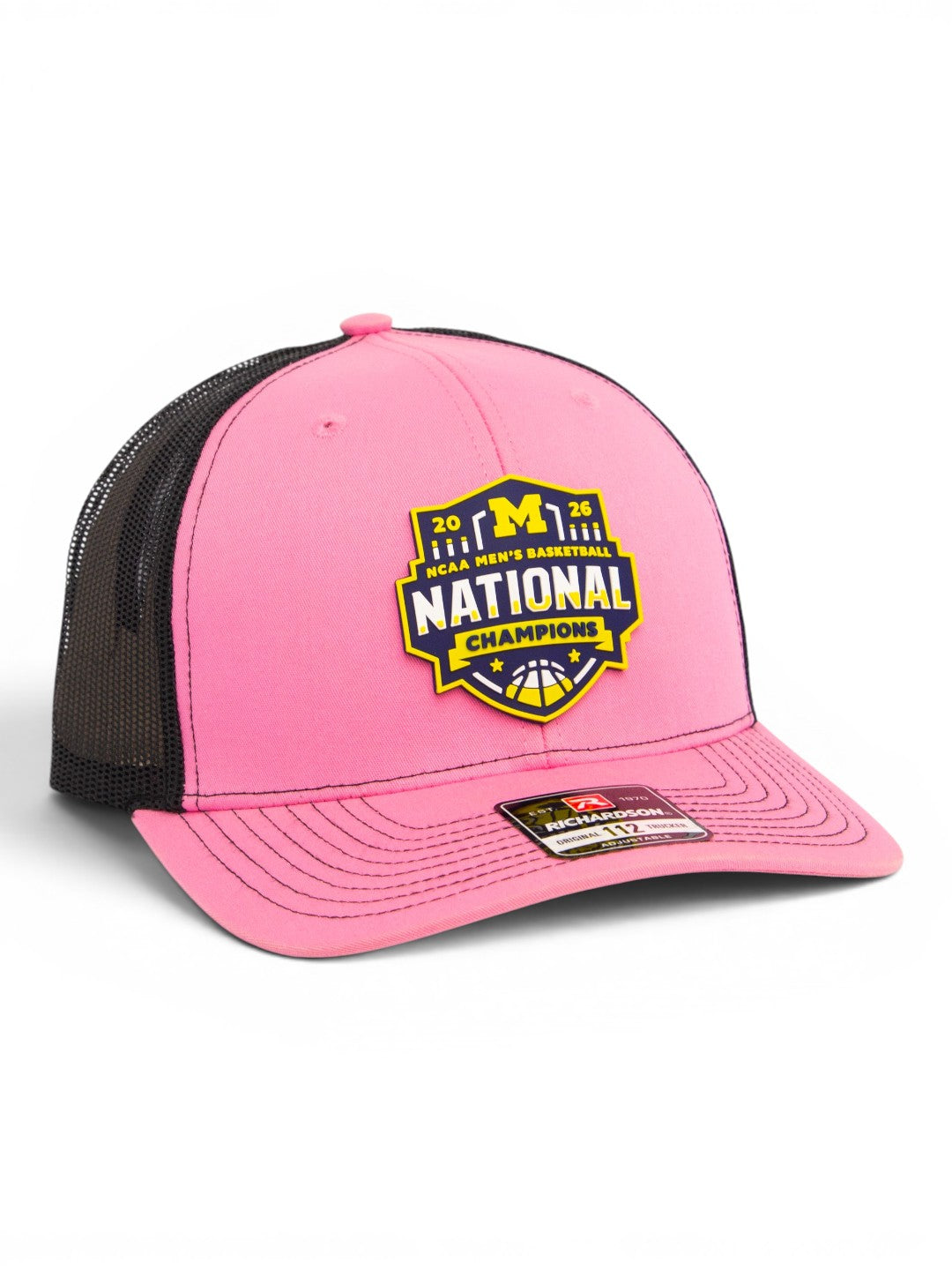 Michigan Wolverines 2026 Basketball National Champions 3D Snapback Trucker Hat- Pink/ Black