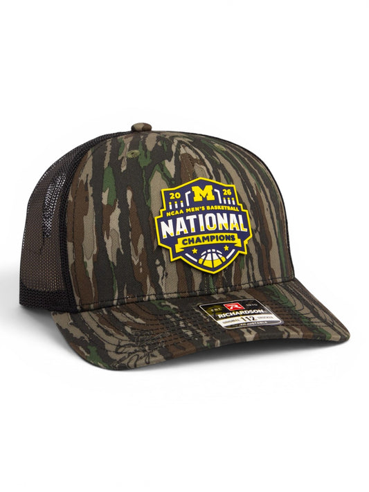 Michigan Wolverines 2026 Basketball National Champions 3D Snapback Trucker Hat- Realtree Original/ Black