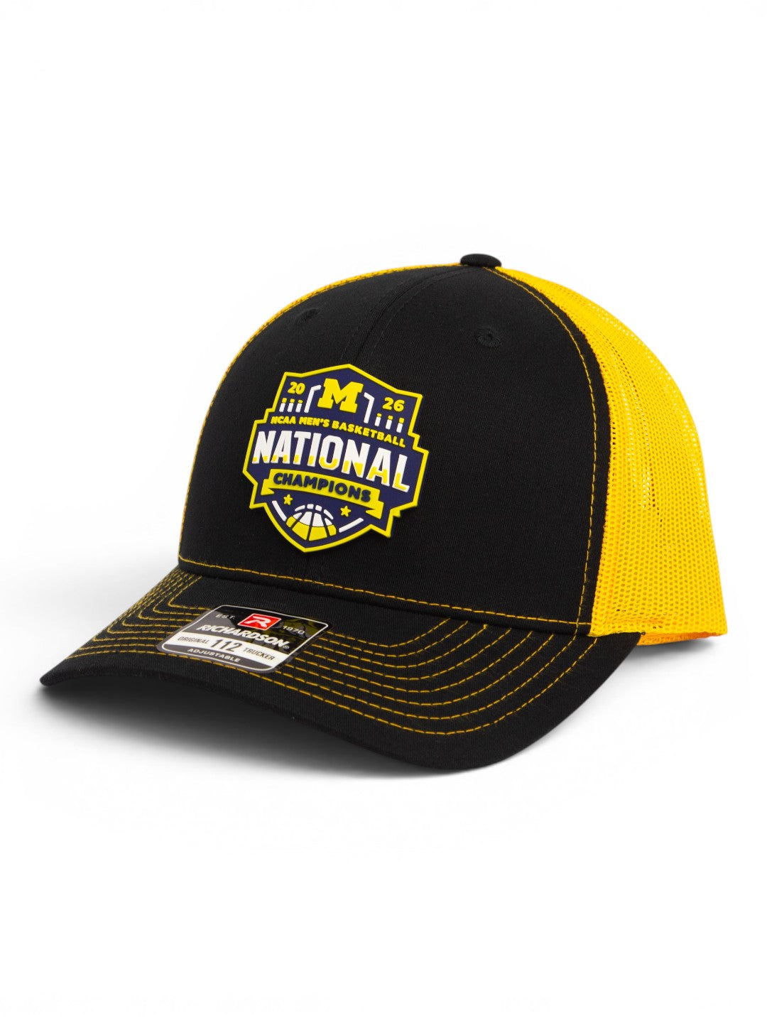 Michigan Wolverines 2026 Basketball National Champions 3D Snapback Trucker Hat- Black/ Yellow