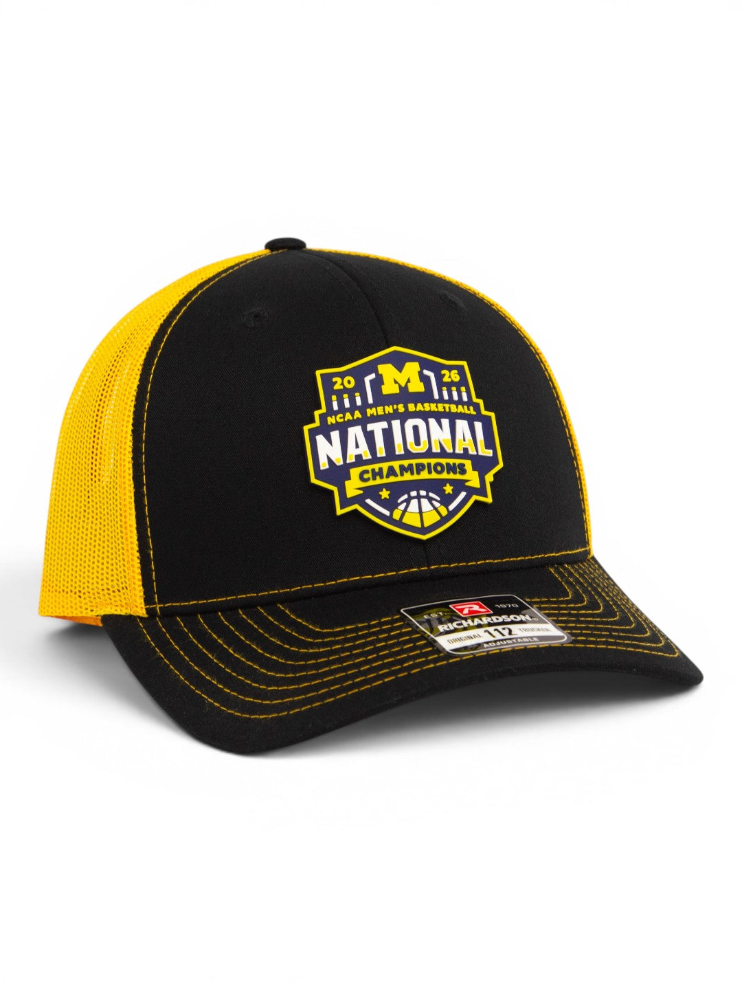Michigan Wolverines 2026 Basketball National Champions 3D Snapback Trucker Hat- Black/ Yellow