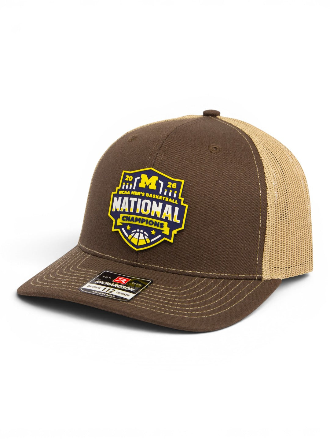 Michigan Wolverines 2026 Basketball National Champions 3D Snapback Trucker Hat- Brown/ Tan
