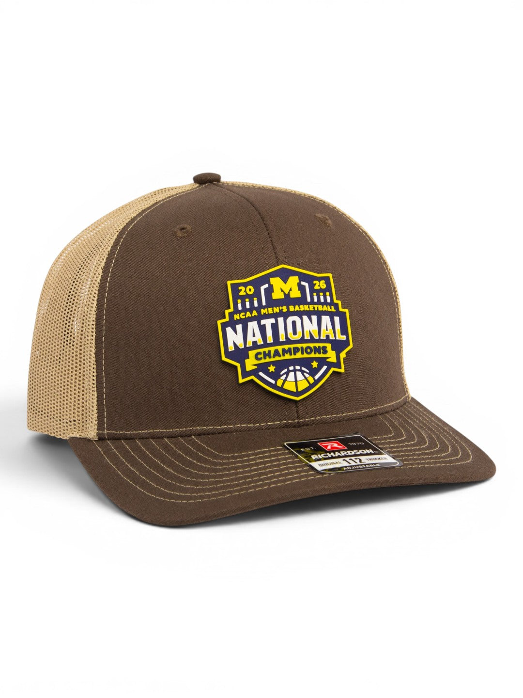 Michigan Wolverines 2026 Basketball National Champions 3D Snapback Trucker Hat- Brown/ Tan