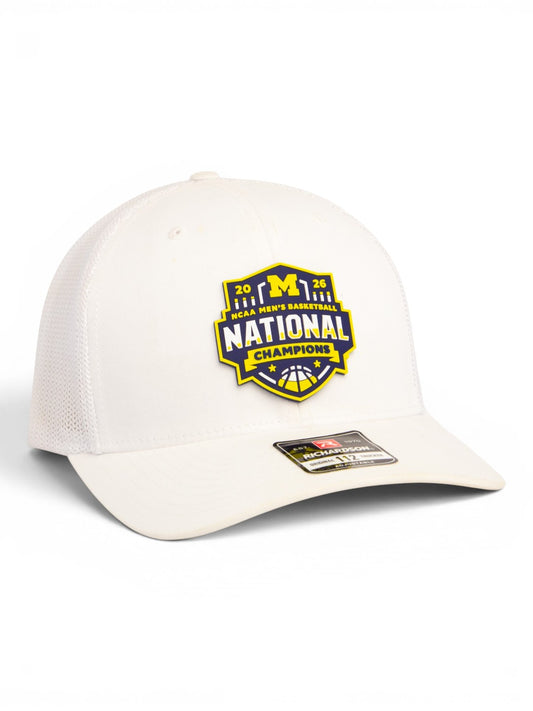 Michigan Wolverines 2026 Basketball National Champions 3D Snapback Trucker Hat- White