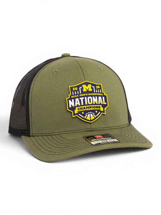 Michigan Wolverines 2026 Basketball National Champions 3D Snapback Trucker Hat- Loden/ Black