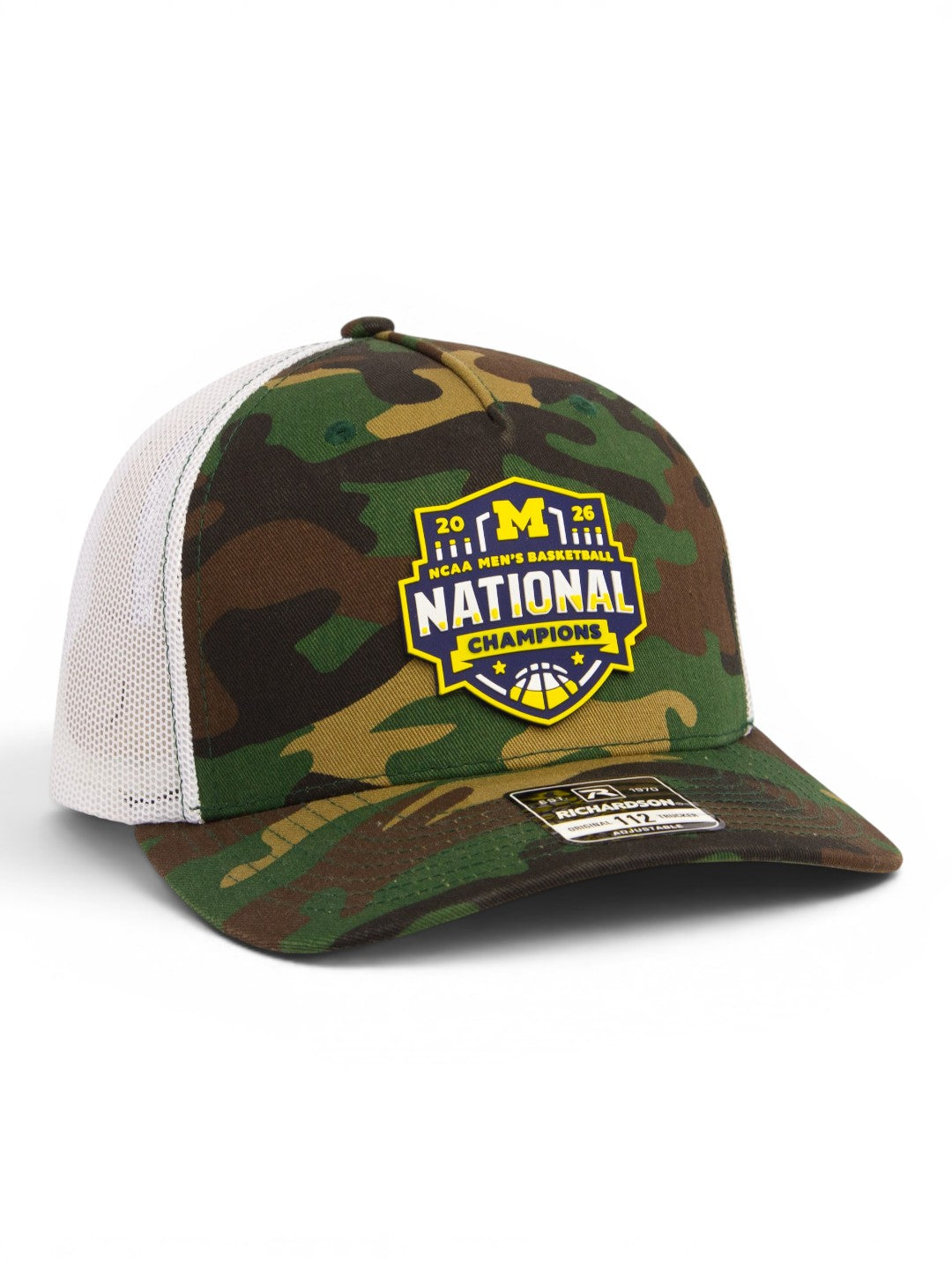Michigan Wolverines 2026 Basketball National Champions 3D Snapback Trucker Hat- Army Camo/ White