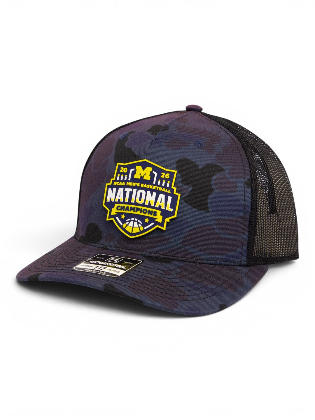 Michigan Wolverines 2026 Basketball National Champions 3D Snapback Trucker Hat- Admiral Duck Camo/ Black